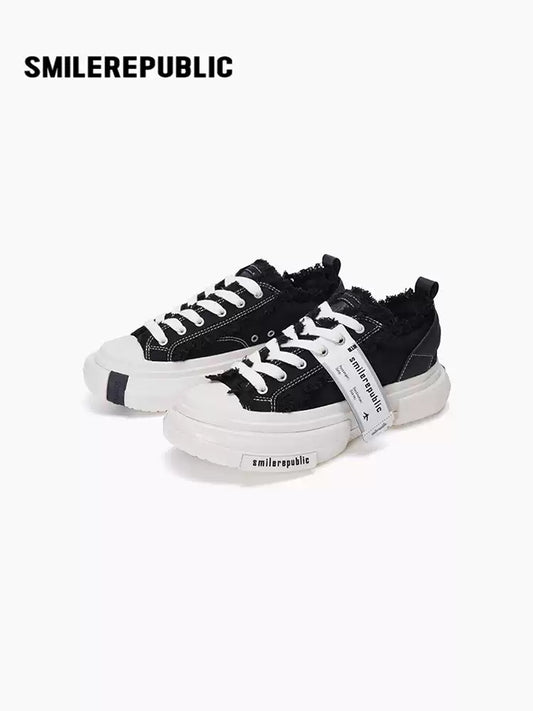 SMILEREPUBLIC | Classic 70s black low-top canvas shoes