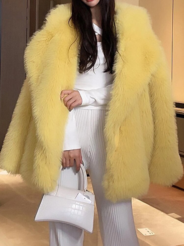 Featured image for 'Women's Faux Fur Coat Mid-Length Loose-Fit Winter Jacket with Lapel Collar'