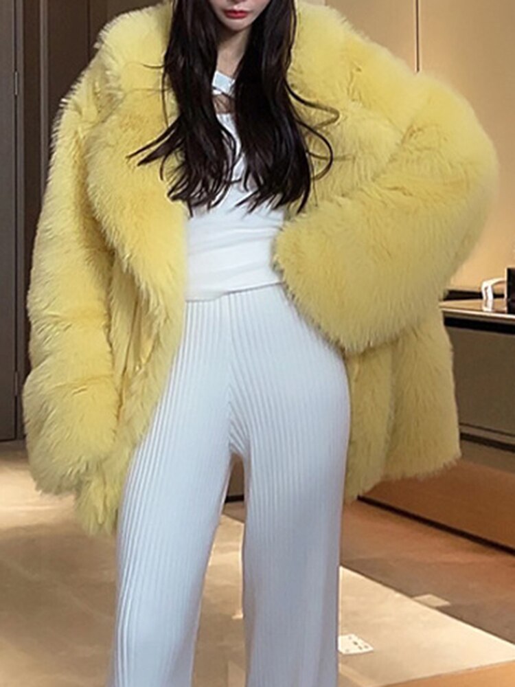 Featured image for 'Women's Faux Fur Coat Mid-Length Loose-Fit Winter Jacket with Lapel Collar'