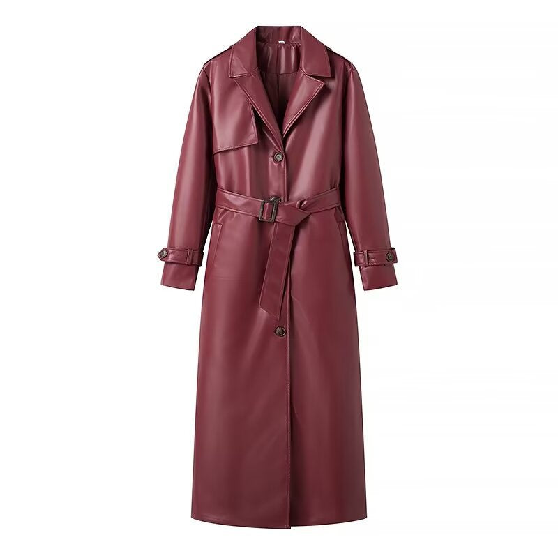 Featured image for 'Women's Plus Size Long Leather Trench Coat Elegant and Casual PU Windbreaker Jacket'