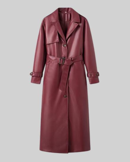 Featured image for 'Women's Plus Size Long Leather Trench Coat Elegant and Casual PU Windbreaker Jacket'