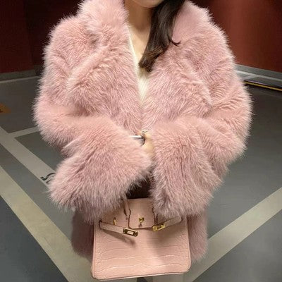 Featured image for 'Women's Winter Faux Fur Coat Short Jacket with Luxurious Faux Fox Fur Collar'